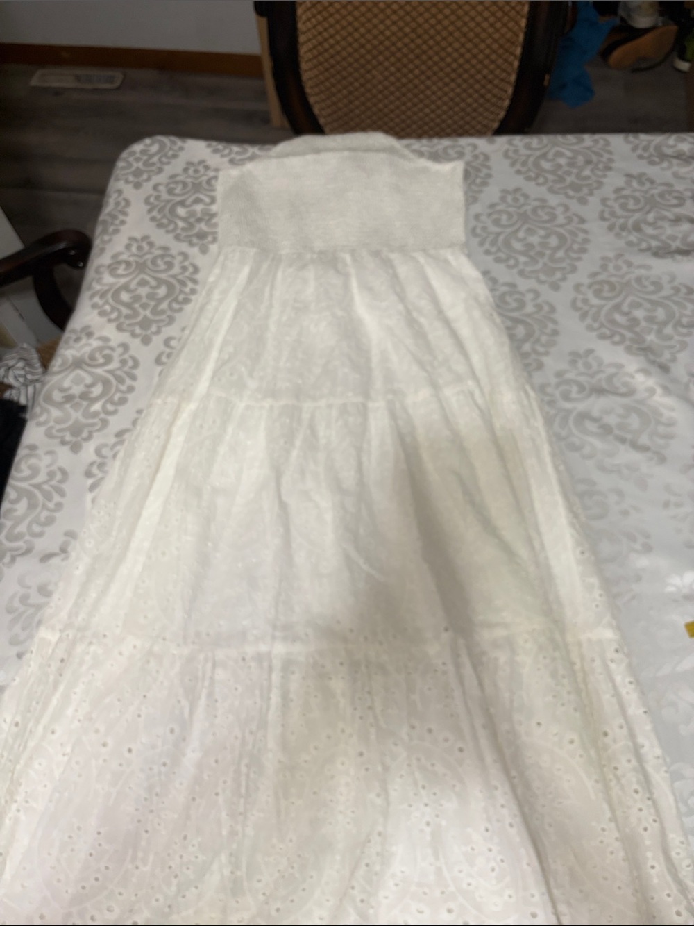 Simplee Apparel White Strapless Eyelet Tiered Maxi Dress